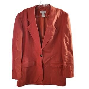 Lands' End Women's Coral Salmon Linen Faux Front Pocket Blazer Size 12